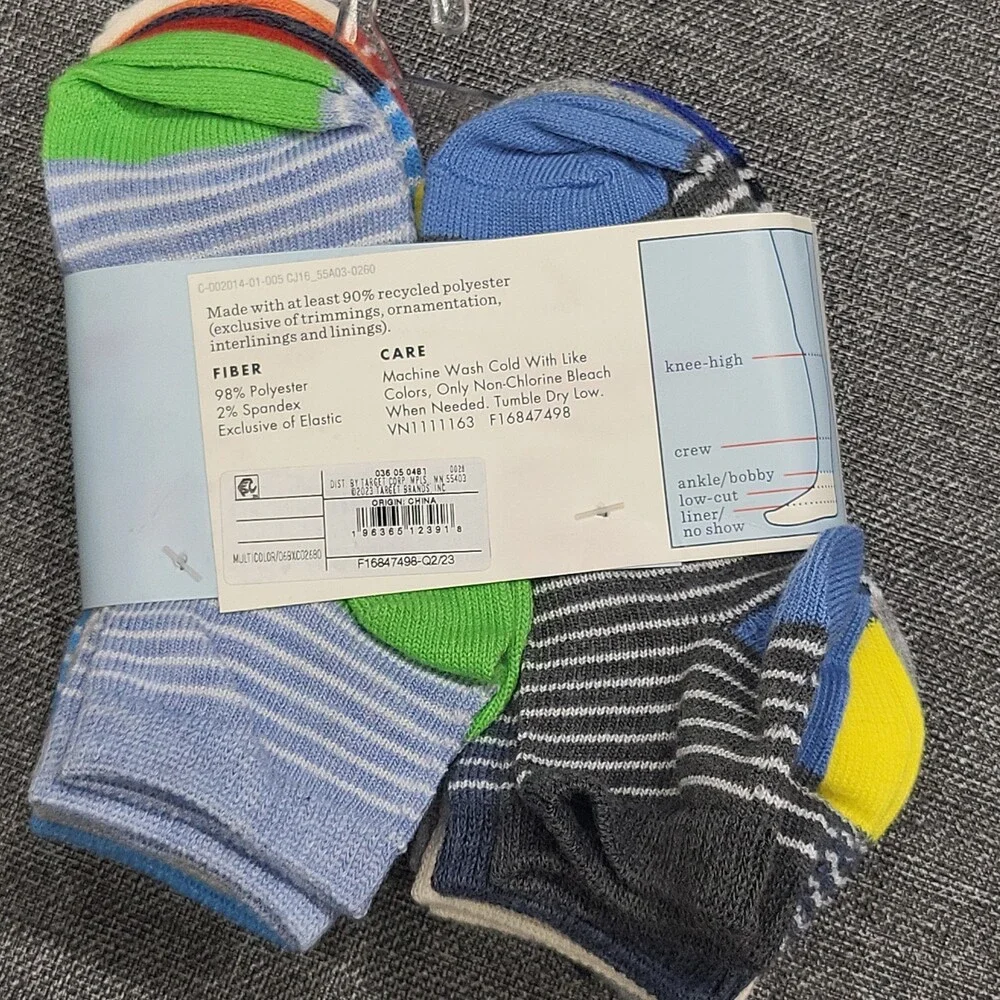 Boys' 10pk Lightweight Striped Ankle Socks - Cat & Jack Size Small 5.5-8.5